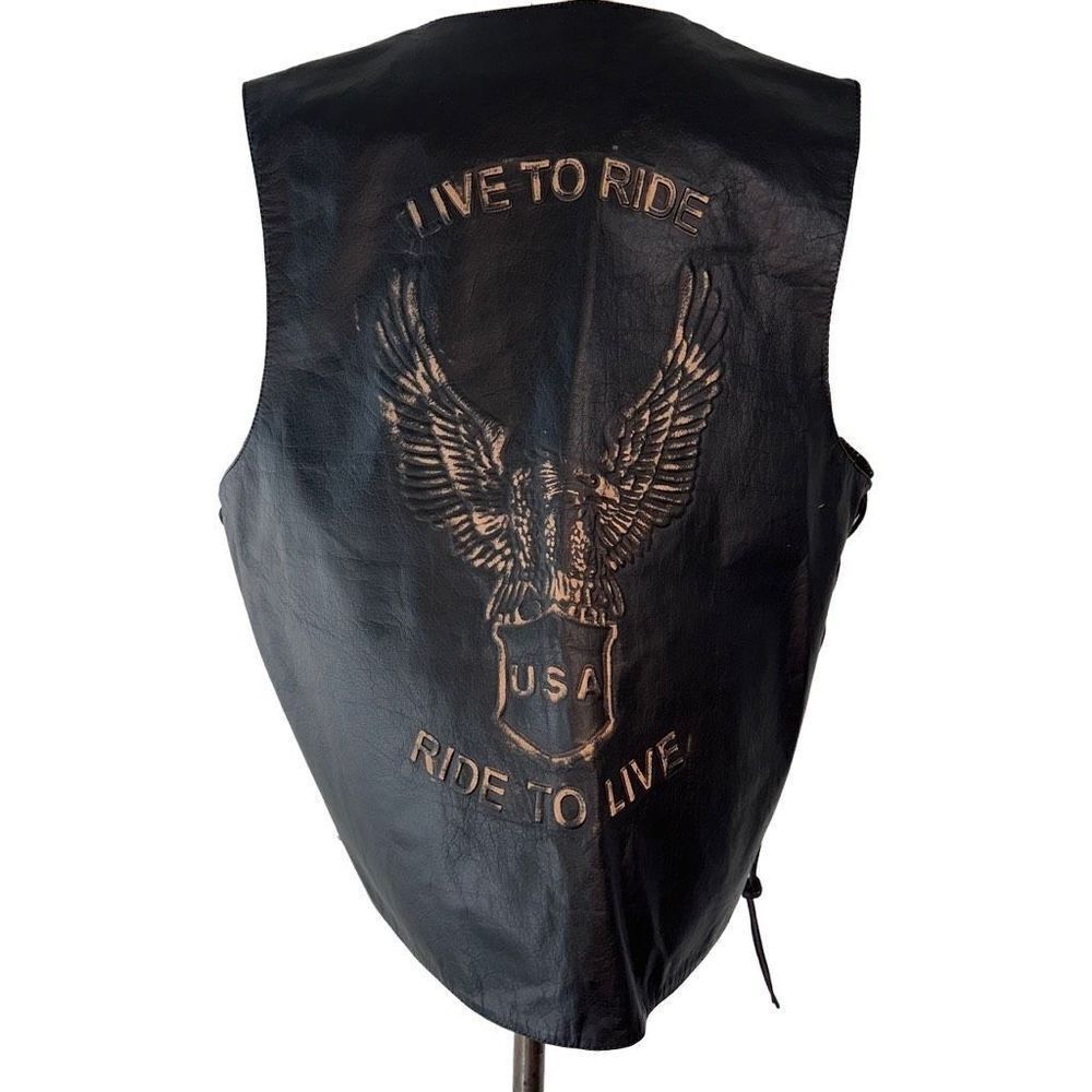 Vintage Leather King Mens‎ 48 Deadstock Americana Embossed Motorcycle Vest NWT